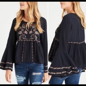 AE embroidered bell sleeve peasant top